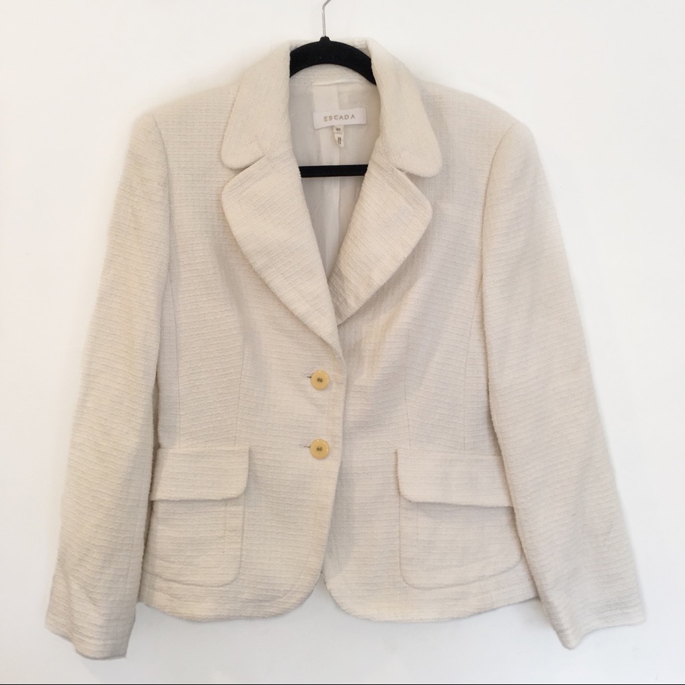 [ESCADA] Cotton Two Button White Tweed Blazer EU40